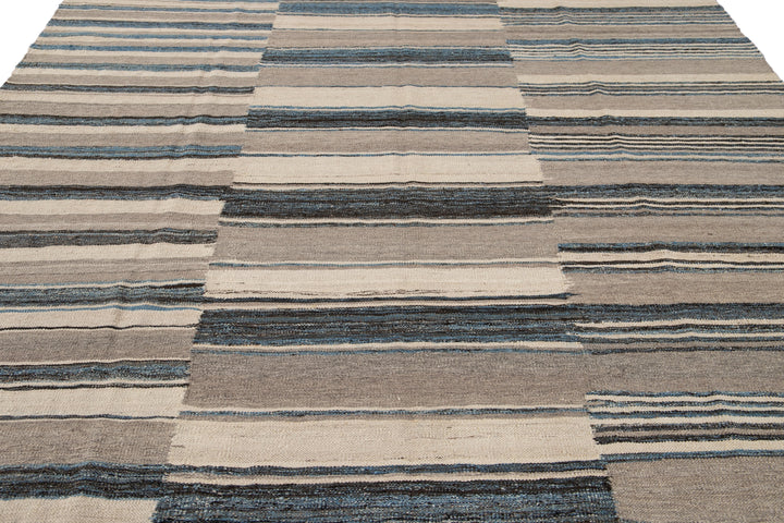 Modern Flat-Weave Kilim Wool Rug 9 X 12