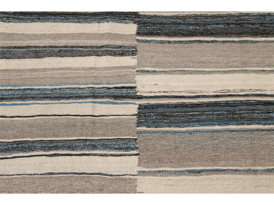 Modern Flat-Weave Kilim Wool Rug 9 X 12