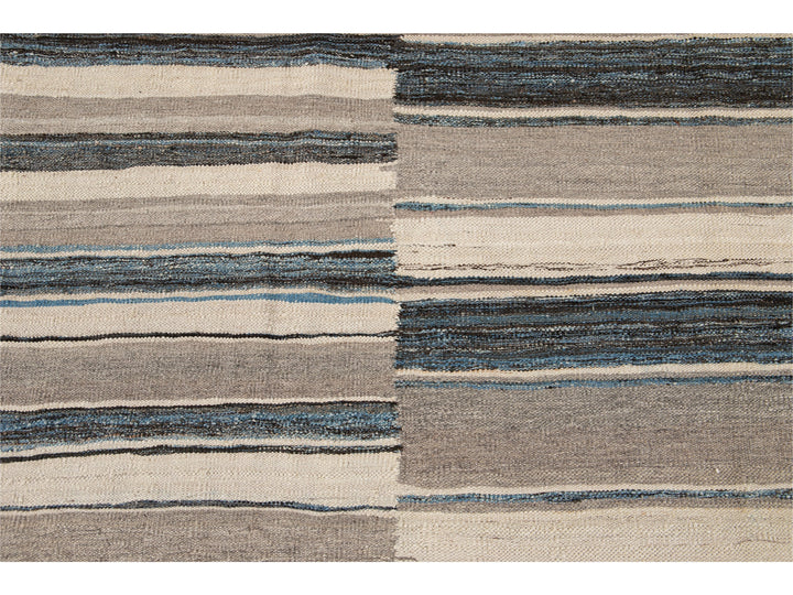 Modern Flat-Weave Kilim Wool Rug 9 X 12