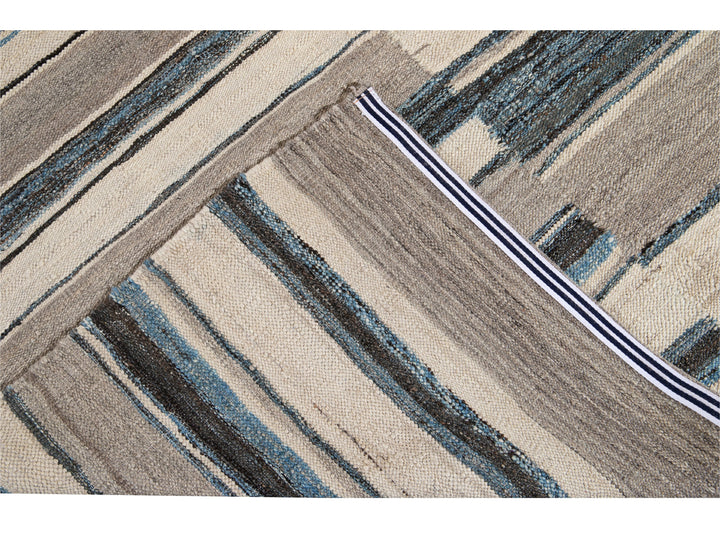 Modern Flat-Weave Kilim Wool Rug 9 X 12