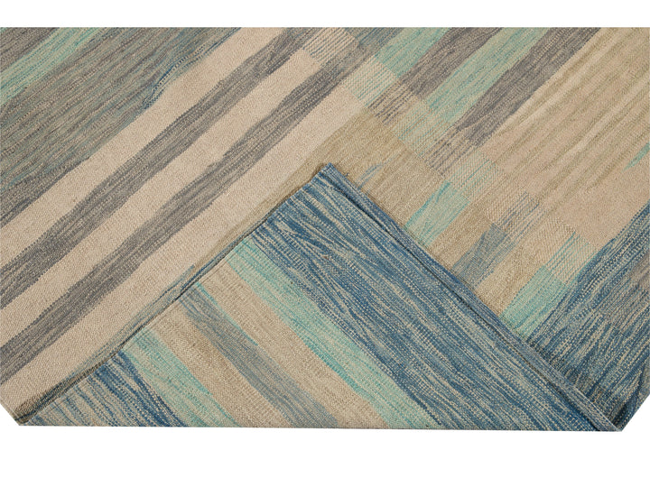 Modern Flat-Weave Wool Rug 9 X 12