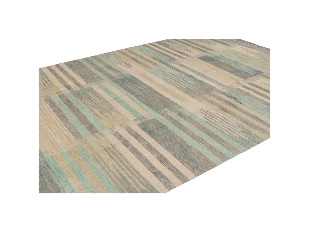 Modern Flat-Weave Wool Rug 9 X 12