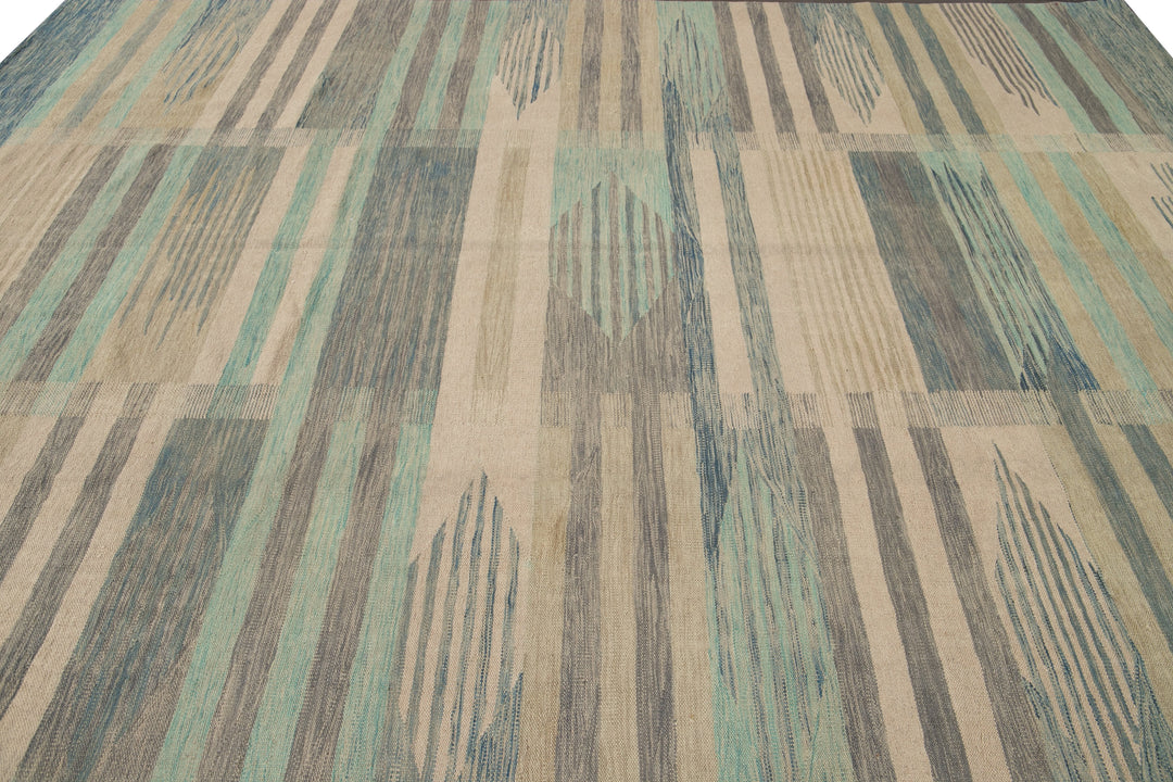 Modern Flat-Weave Wool Rug 9 X 12