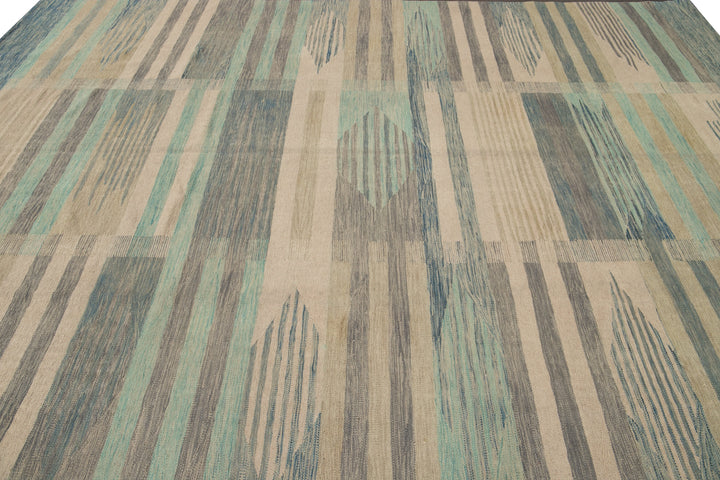 Modern Flat-Weave Wool Rug 9 X 12