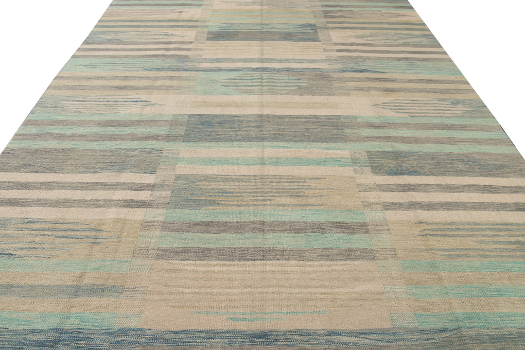 Modern Flat-Weave Wool Rug 9 X 12