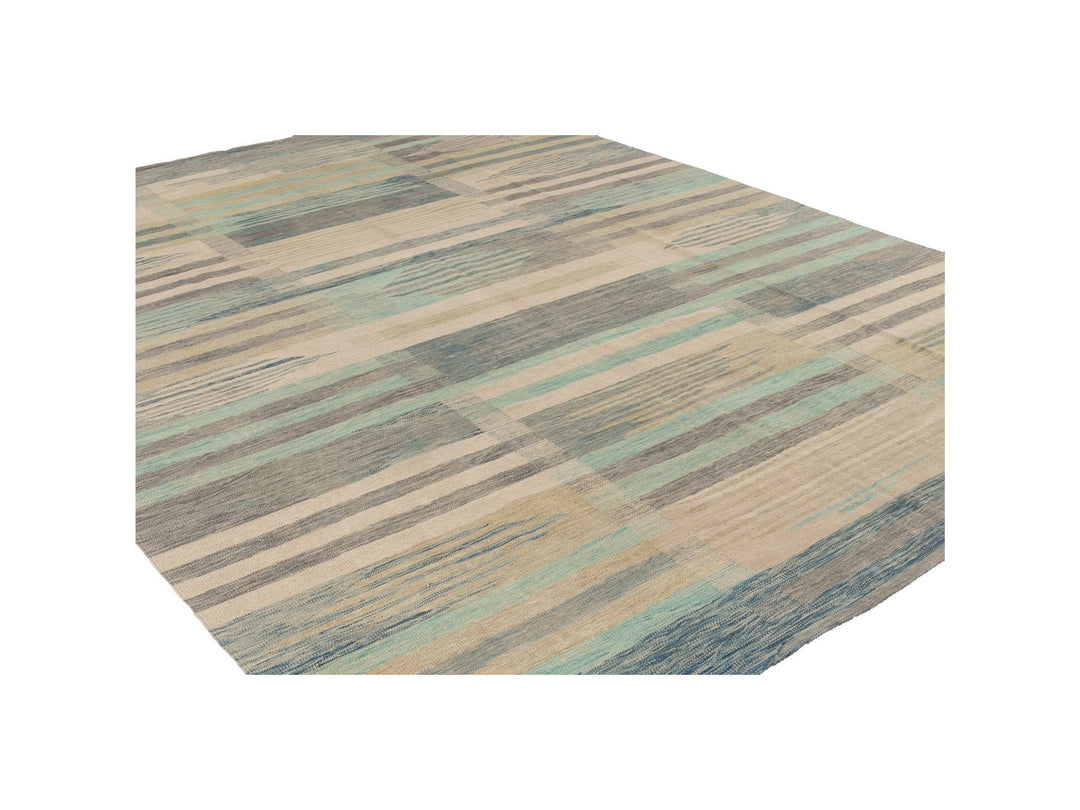 Modern Flat-Weave Wool Rug 9 X 12