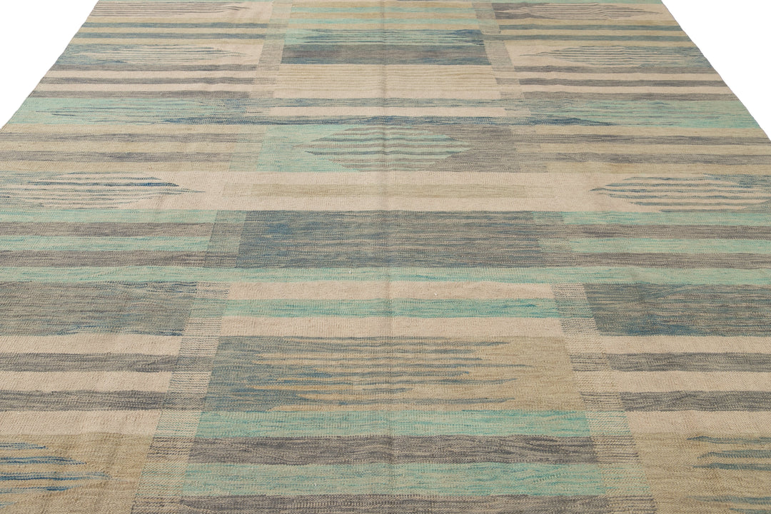 Modern Flat-Weave Wool Rug 9 X 12