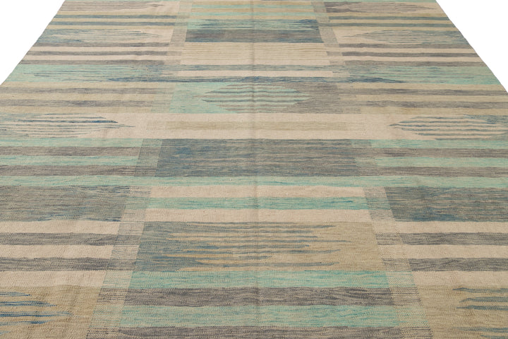 Modern Flat-Weave Wool Rug 9 X 12