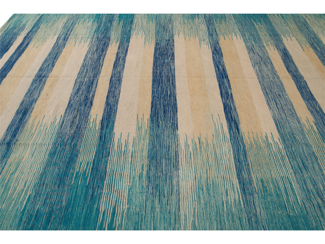 Modern Flat-Weave Wool Rug 9 X 12