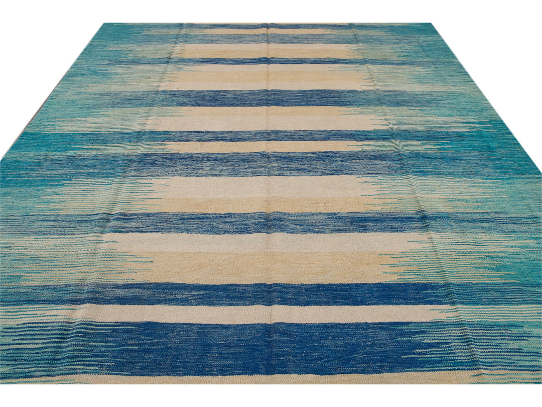 Modern Flat-Weave Wool Rug 9 X 12