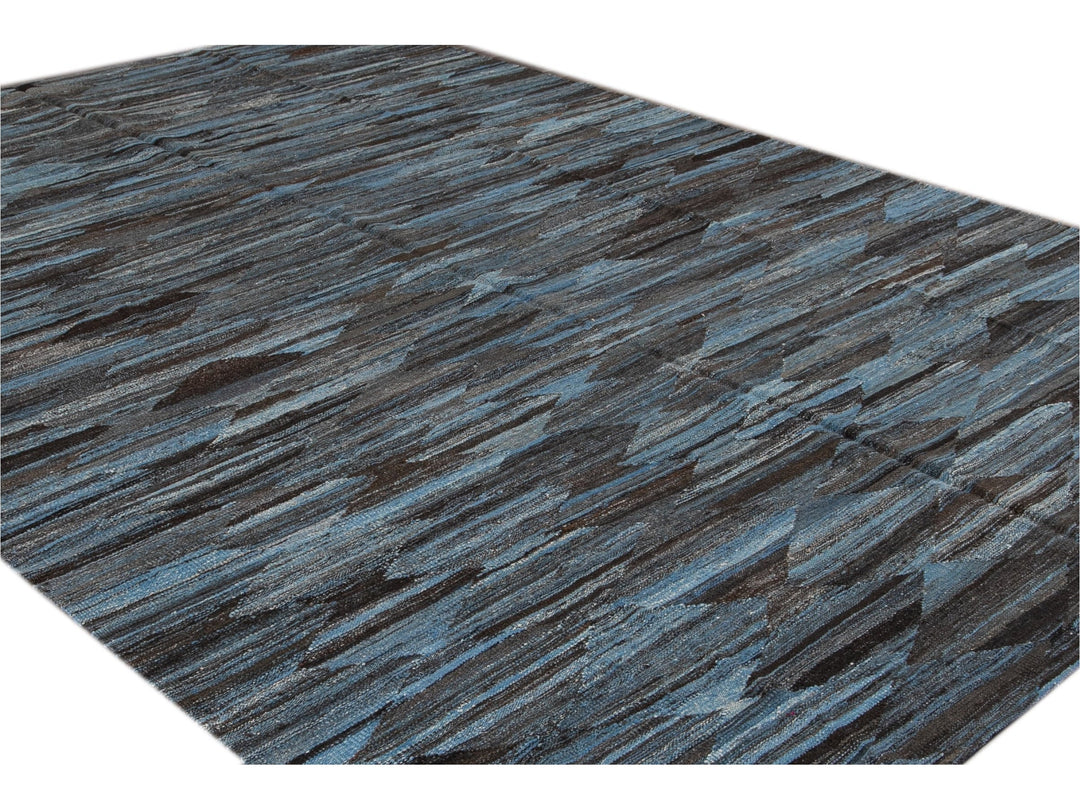 Modern Flat-Weave Wool Rug, 9 X 12