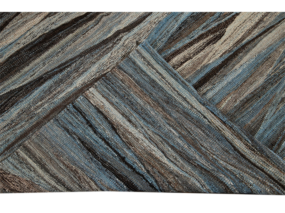 Modern Flat-Weave Wool Rug 9 X 12