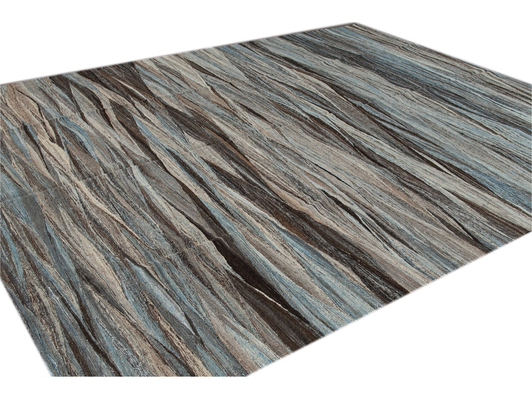 Modern Flat-Weave Wool Rug 9 X 12