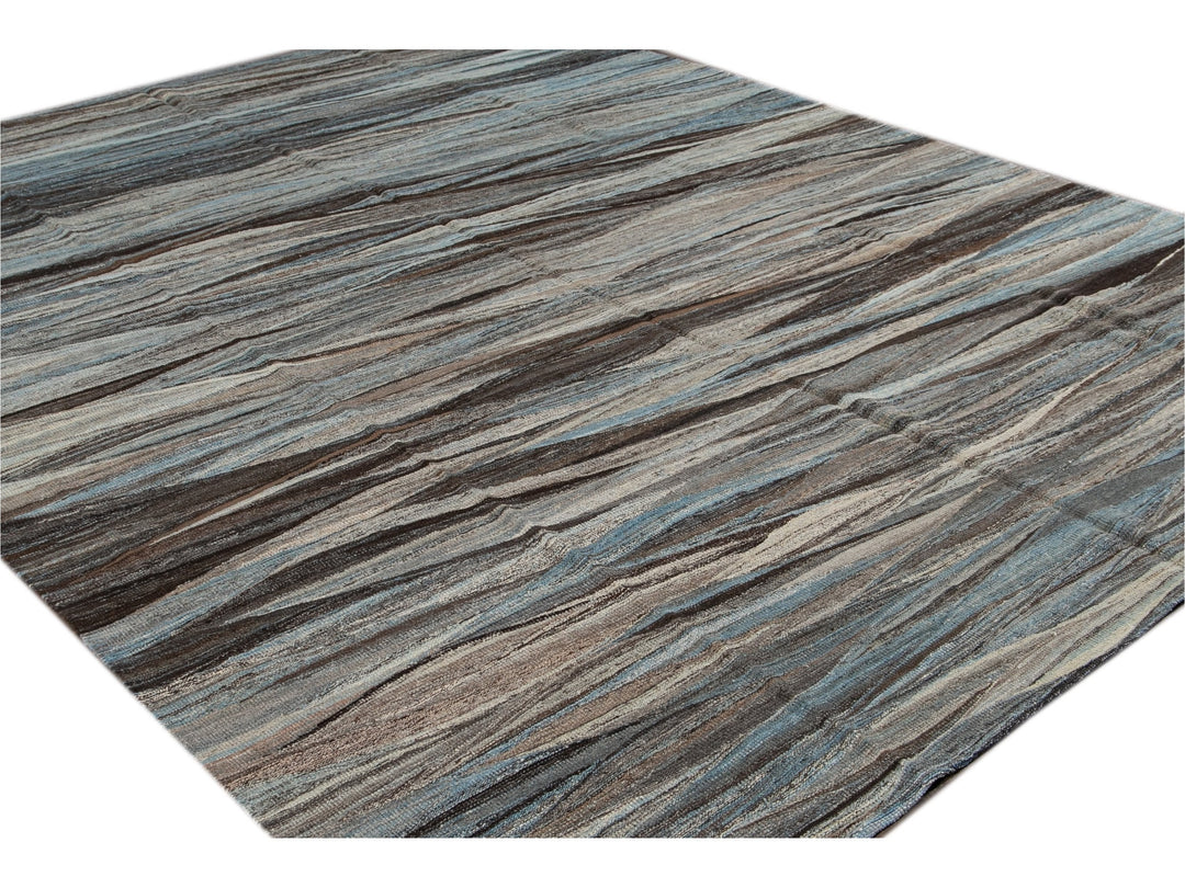 Modern Flat-Weave Wool Rug 9 X 12