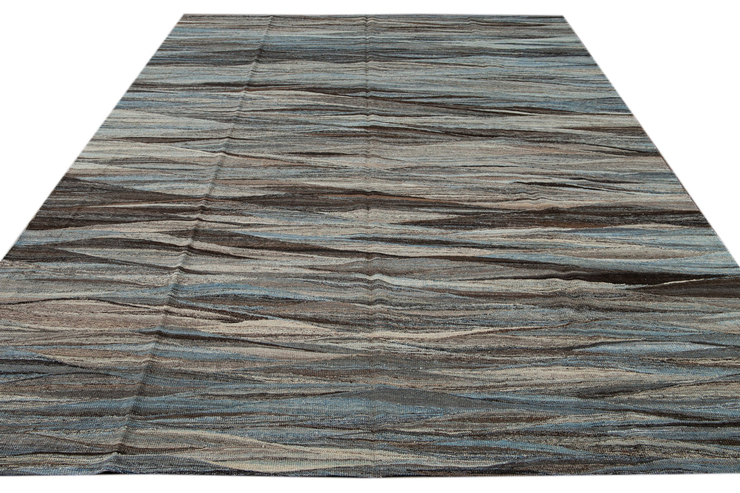Modern Flat-Weave Wool Rug 9 X 12