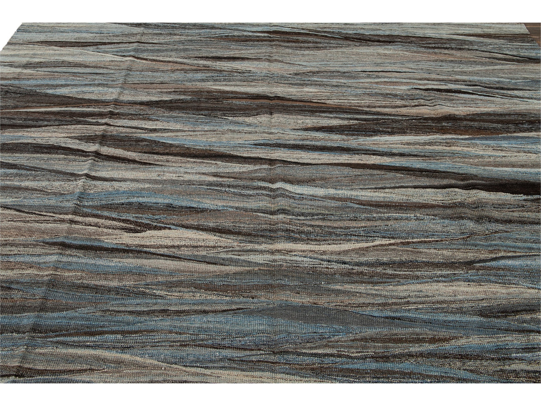 Modern Flat-Weave Wool Rug 9 X 12