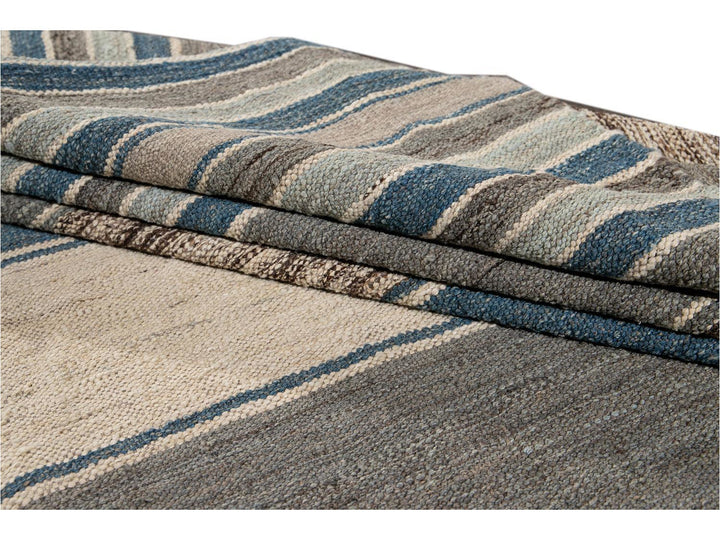 Modern Flat-Weave Kilim Striped Wool Rug 9 X 12