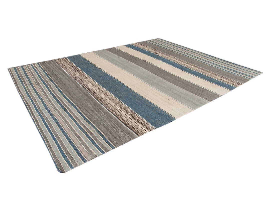 Modern Flat-Weave Kilim Striped Wool Rug 9 X 12
