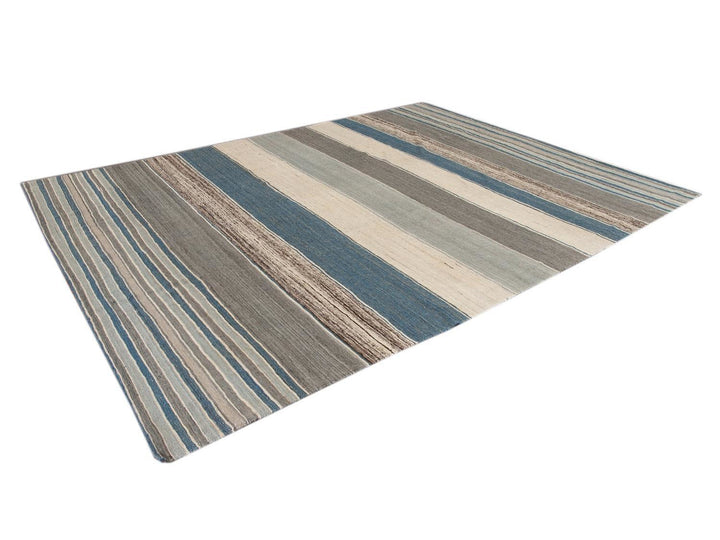 Modern Flat-Weave Kilim Striped Wool Rug 9 X 12