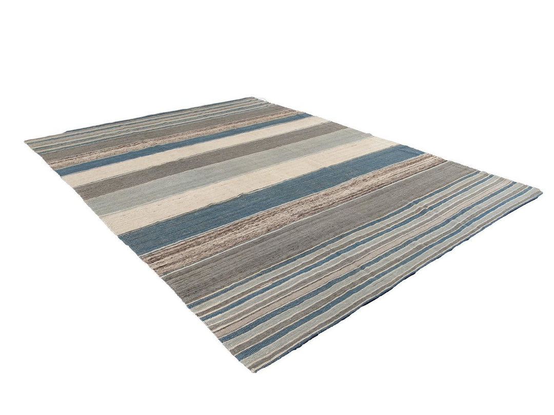 Modern Flat-Weave Kilim Striped Wool Rug 9 X 12