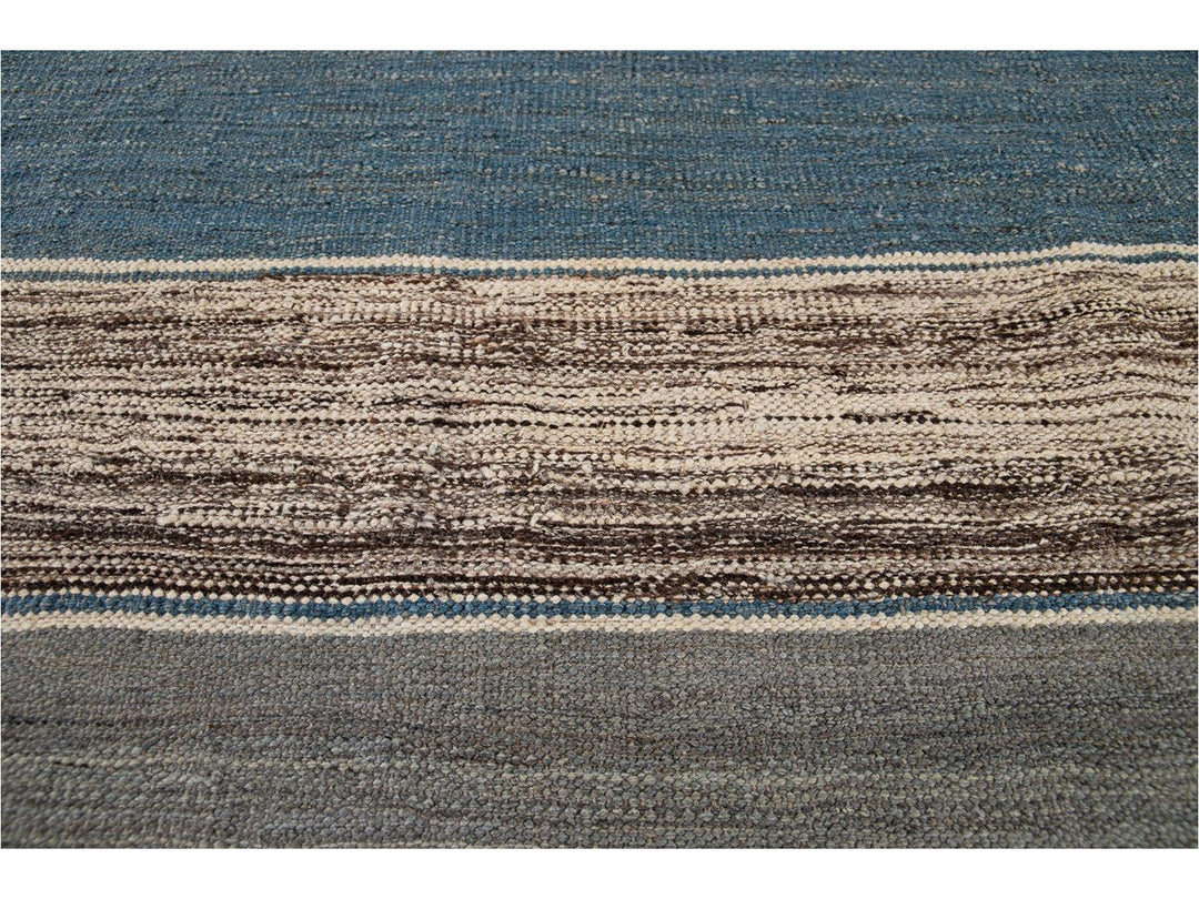Modern Flat-Weave Kilim Striped Wool Rug 9 X 12