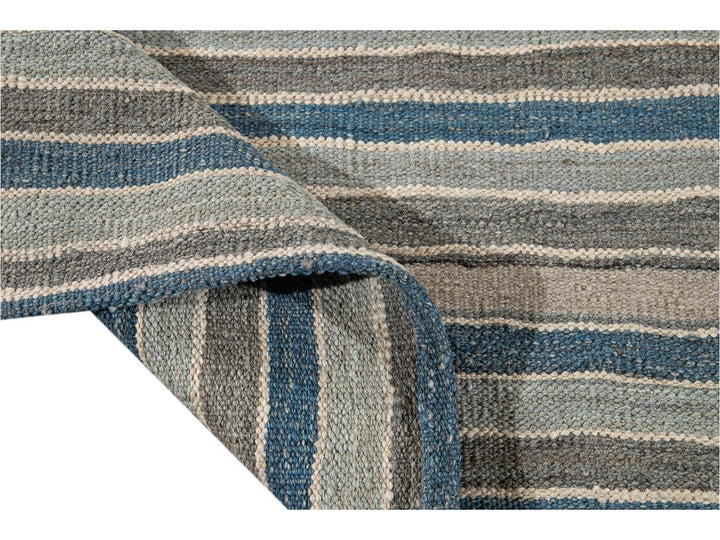 Modern Flat-Weave Kilim Striped Wool Rug 9 X 12