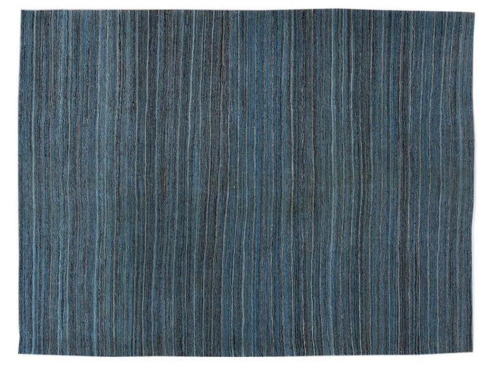 Modern Flat-Weave Kilim Striped Wool Rug 9 X 12