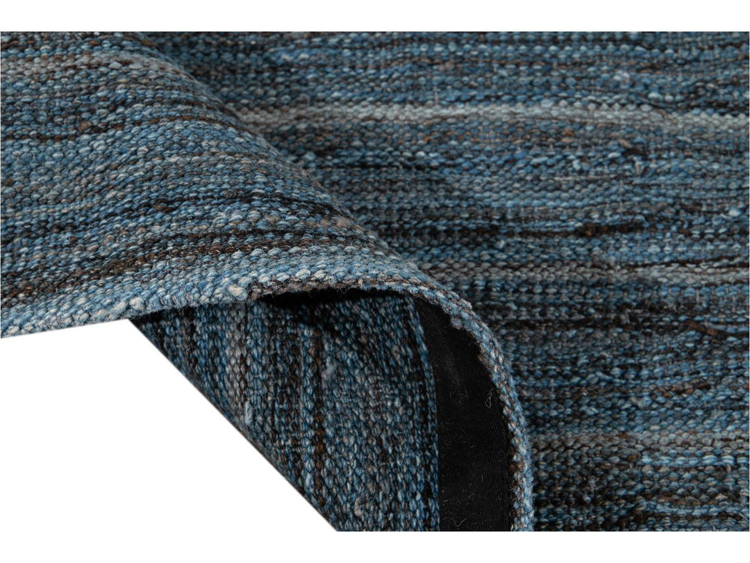 Modern Flat-Weave Kilim Striped Wool Rug 9 X 12