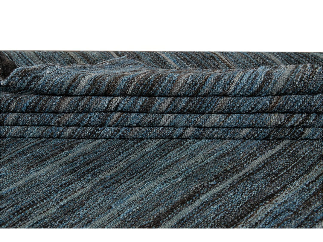 Modern Flat-Weave Kilim Striped Wool Rug 9 X 12