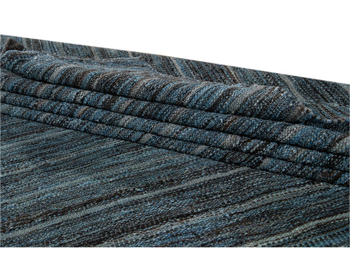 Modern Flat-Weave Kilim Striped Wool Rug 9 X 12