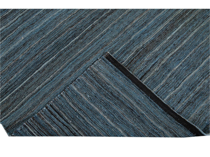 Modern Flat-Weave Kilim Striped Wool Rug 9 X 12