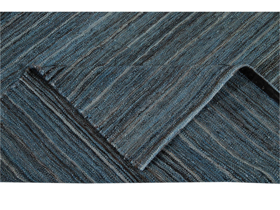 Modern Flat-Weave Kilim Striped Wool Rug 9 X 12