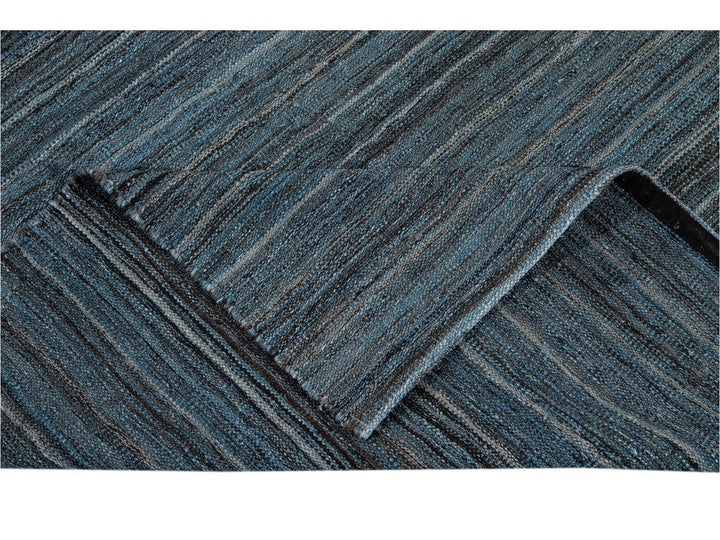 Modern Flat-Weave Kilim Striped Wool Rug 9 X 12