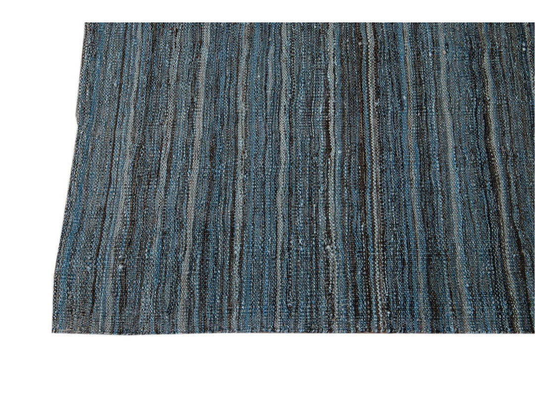 Modern Flat-Weave Kilim Striped Wool Rug 9 X 12