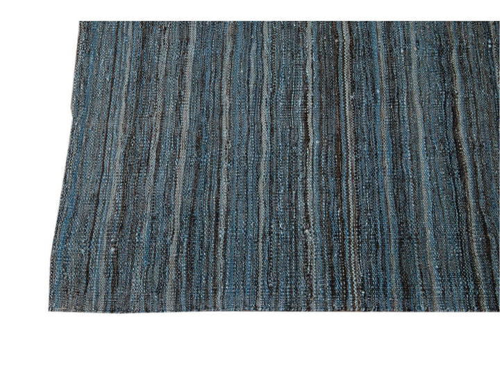 Modern Flat-Weave Kilim Striped Wool Rug 9 X 12