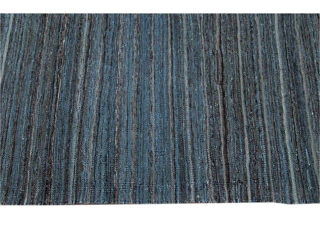 Modern Flat-Weave Kilim Striped Wool Rug 9 X 12