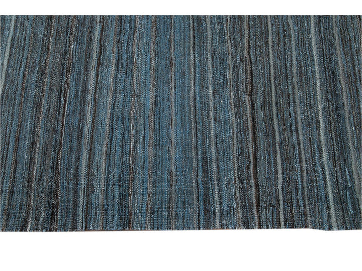 Modern Flat-Weave Kilim Striped Wool Rug 9 X 12