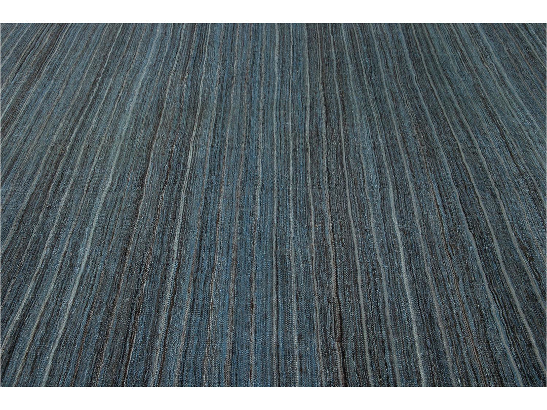 Modern Flat-Weave Kilim Striped Wool Rug 9 X 12