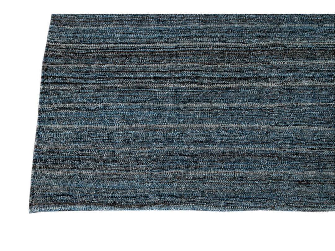 Modern Flat-Weave Kilim Striped Wool Rug 9 X 12