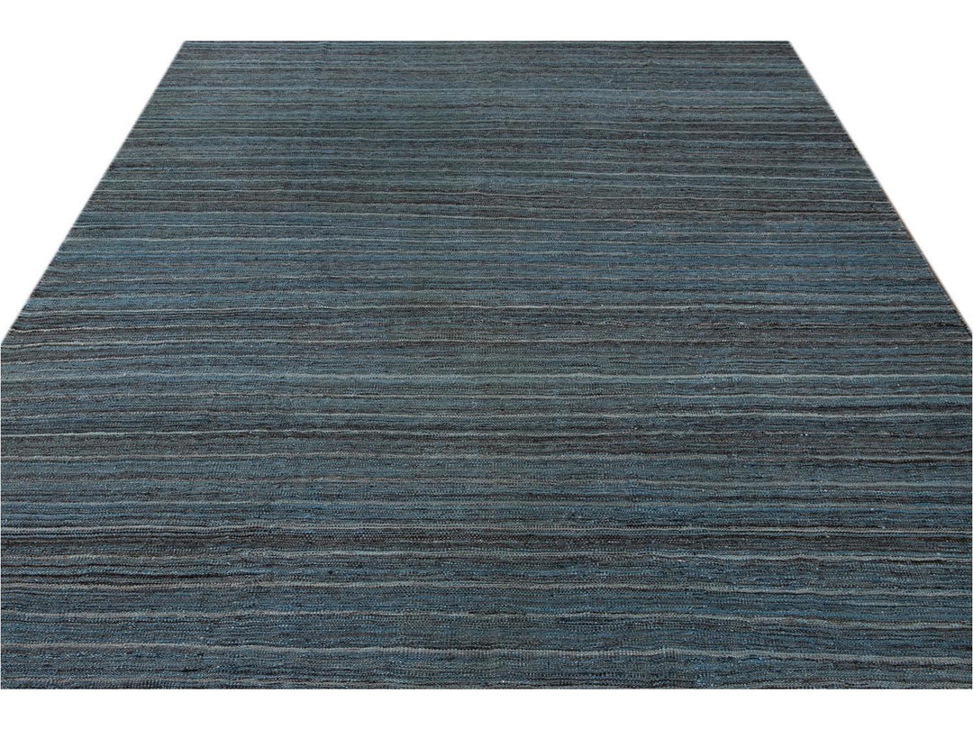Modern Flat-Weave Kilim Striped Wool Rug 9 X 12