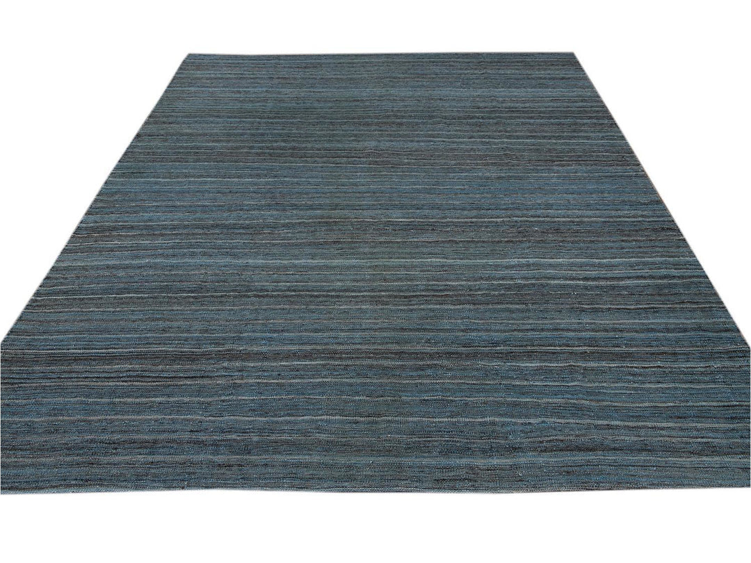 Modern Flat-Weave Kilim Striped Wool Rug 9 X 12