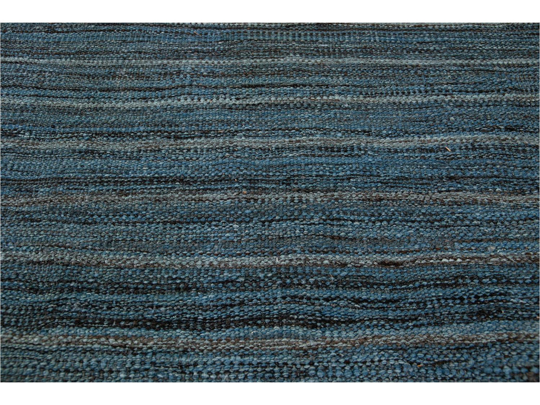 Modern Flat-Weave Kilim Striped Wool Rug 9 X 12