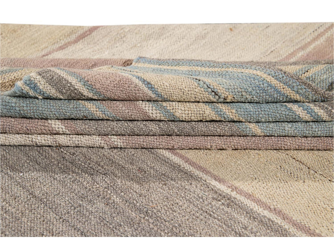 Modern Flat-Weave Kilim Wool Rug 9 X 12