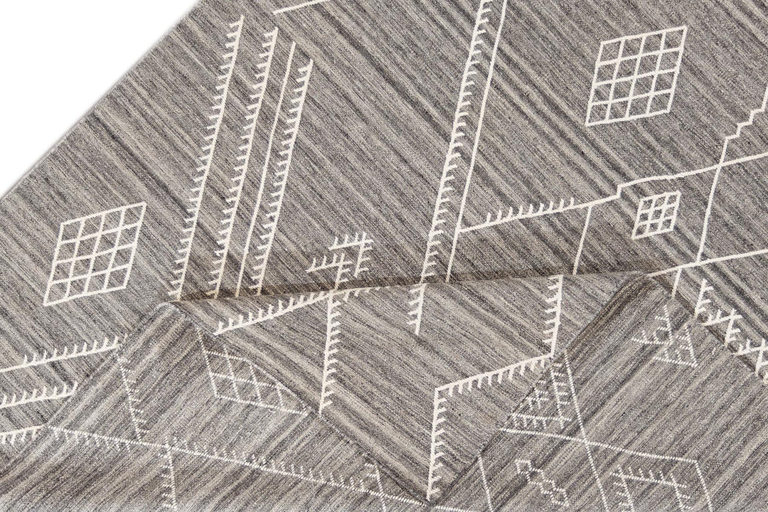 21st Century Modern Indian Flatweave Wool Rug, 9' X 12'
