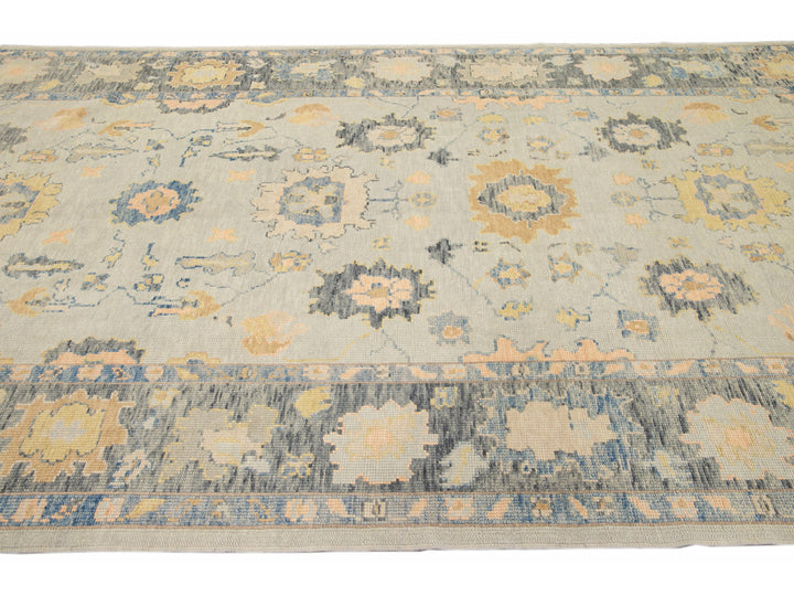 Long Modern Gray Turkish Oushak Handmade Floral Gallery Wool Runner