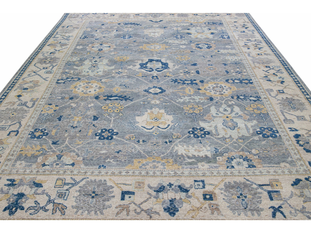 Apadana's Artisan Collection Handmade Floral Designed Gray Wool Rug