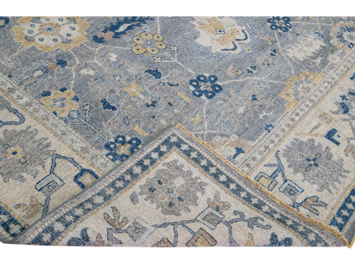 Apadana's Artisan Collection Handmade Floral Designed Gray Wool Rug