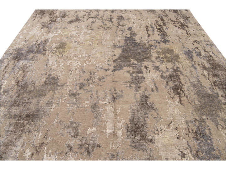 Modern Abstract Wool and Silk Rug 10 X 14