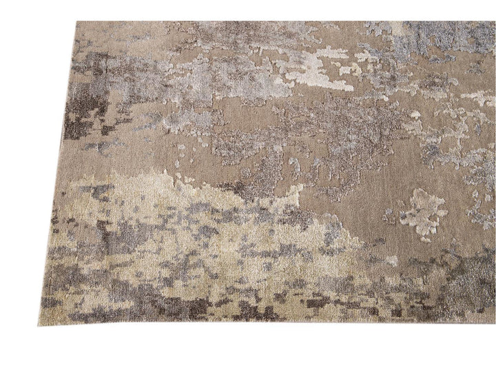 Modern Abstract Wool and Silk Rug 10 X 14