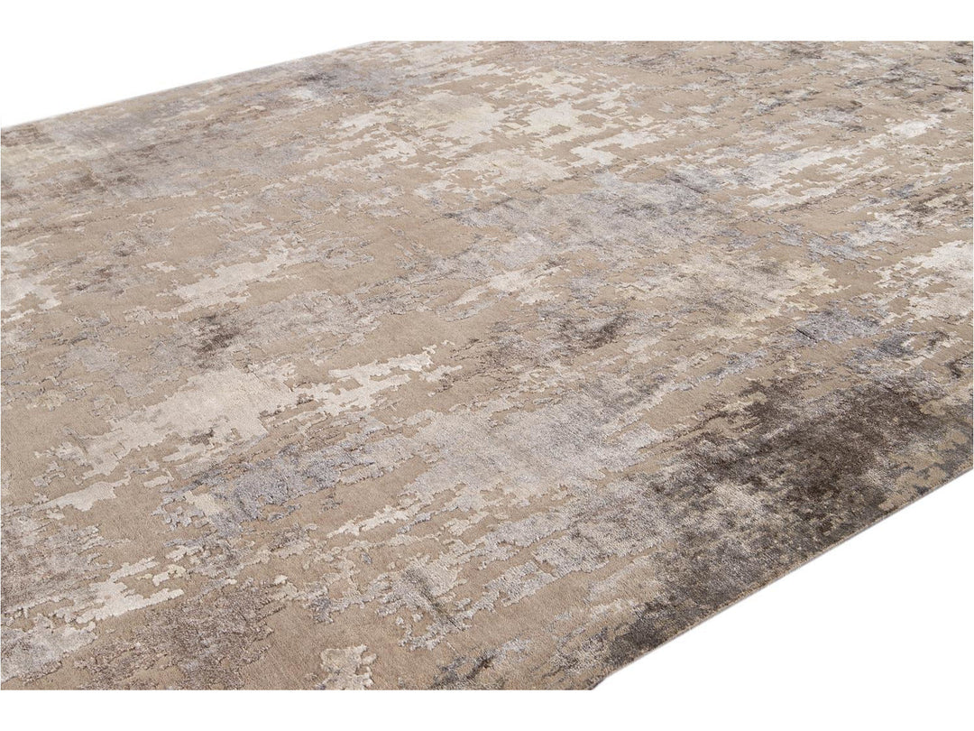 Modern Abstract Wool and Silk Rug 10 X 14